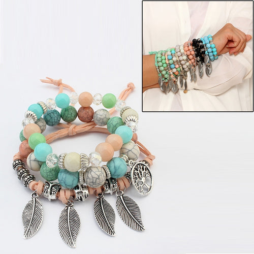 สร้อยข้อมือลูกปัดหินอ่อนชาติพันธุ์วินเทจ Boho กำไลข้อมือสร้อยข้อมือ