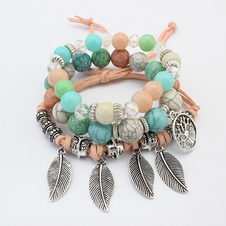 สร้อยข้อมือลูกปัดหินอ่อนชาติพันธุ์วินเทจ Boho กำไลข้อมือสร้อยข้อมือ