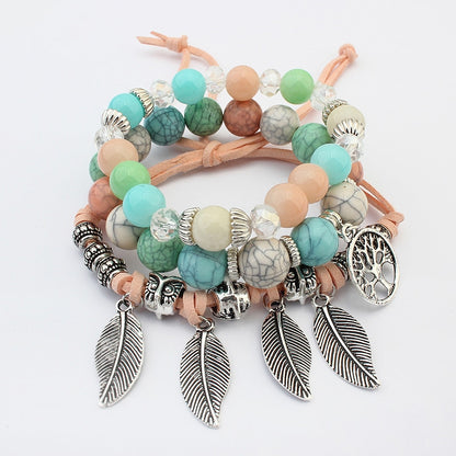 สร้อยข้อมือลูกปัดหินอ่อนชาติพันธุ์วินเทจ Boho กำไลข้อมือสร้อยข้อมือ