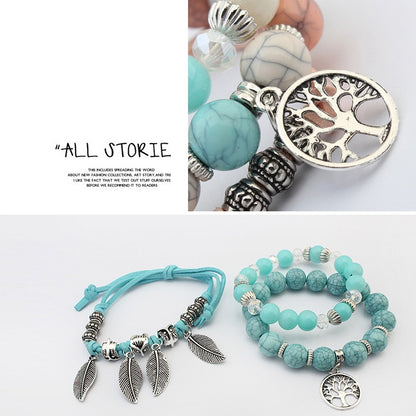 สร้อยข้อมือลูกปัดหินอ่อนชาติพันธุ์วินเทจ Boho กำไลข้อมือสร้อยข้อมือ