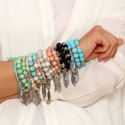 สร้อยข้อมือลูกปัดหินอ่อนชาติพันธุ์วินเทจ Boho กำไลข้อมือสร้อยข้อมือ