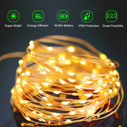 22m 200 LEDs พลังงานแสงอาทิตย์บ้านสวนทองแดงสายไฟ Fairy แสงกลางแจ้ง Christmas Party Decor Strip โคมไฟ 8 โหมด