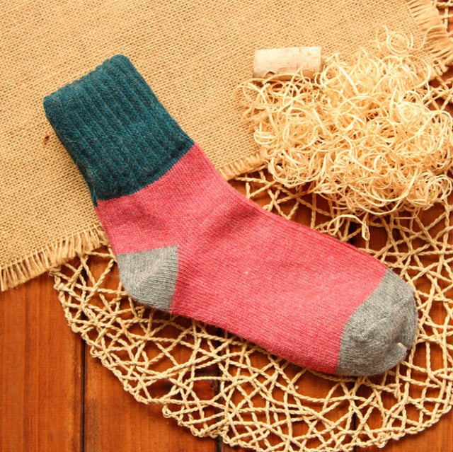 5 คู่ผู้หญิงฤดูหนาว Vintage กระต่ายขนสัตว์ถุงเท้า Thicken Warm หญิงแฟชั่น Patchwork Retro ความร้อนถุงเท้าผ้าฝ้าย, Free Size