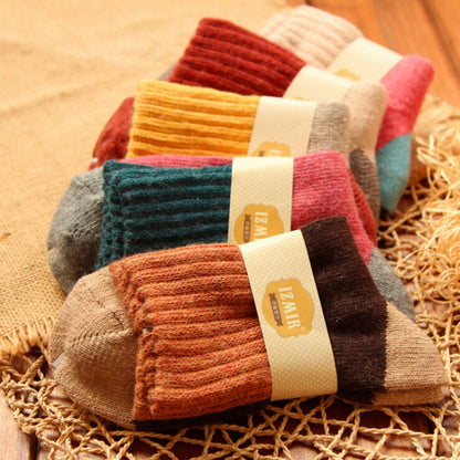 5 คู่ผู้หญิงฤดูหนาว Vintage กระต่ายขนสัตว์ถุงเท้า Thicken Warm หญิงแฟชั่น Patchwork Retro ความร้อนถุงเท้าผ้าฝ้าย, Free Size