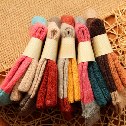 5 คู่ผู้หญิงฤดูหนาว Vintage กระต่ายขนสัตว์ถุงเท้า Thicken Warm หญิงแฟชั่น Patchwork Retro ความร้อนถุงเท้าผ้าฝ้าย, Free Size