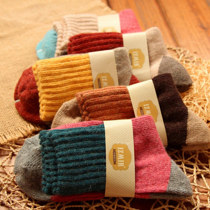 5 คู่ผู้หญิงฤดูหนาว Vintage กระต่ายขนสัตว์ถุงเท้า Thicken Warm หญิงแฟชั่น Patchwork Retro ความร้อนถุงเท้าผ้าฝ้าย, Free Size