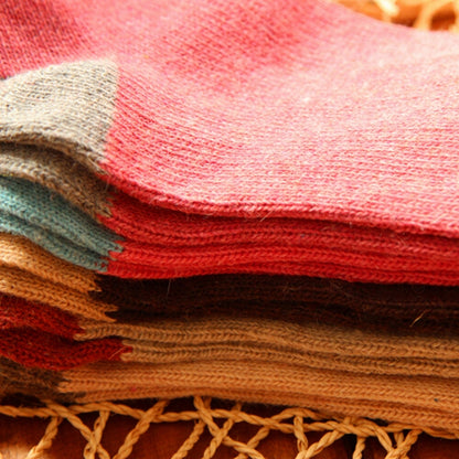5 คู่ผู้หญิงฤดูหนาว Vintage กระต่ายขนสัตว์ถุงเท้า Thicken Warm หญิงแฟชั่น Patchwork Retro ความร้อนถุงเท้าผ้าฝ้าย, Free Size