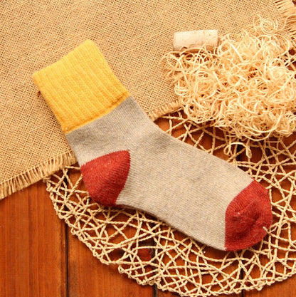 5 คู่ผู้หญิงฤดูหนาว Vintage กระต่ายขนสัตว์ถุงเท้า Thicken Warm หญิงแฟชั่น Patchwork Retro ความร้อนถุงเท้าผ้าฝ้าย, Free Size