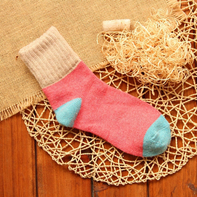 5 คู่ผู้หญิงฤดูหนาว Vintage กระต่ายขนสัตว์ถุงเท้า Thicken Warm หญิงแฟชั่น Patchwork Retro ความร้อนถุงเท้าผ้าฝ้าย, Free Size