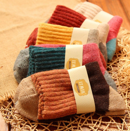 5 คู่ผู้หญิงฤดูหนาว Vintage กระต่ายขนสัตว์ถุงเท้า Thicken Warm หญิงแฟชั่น Patchwork Retro ความร้อนถุงเท้าผ้าฝ้าย, Free Size