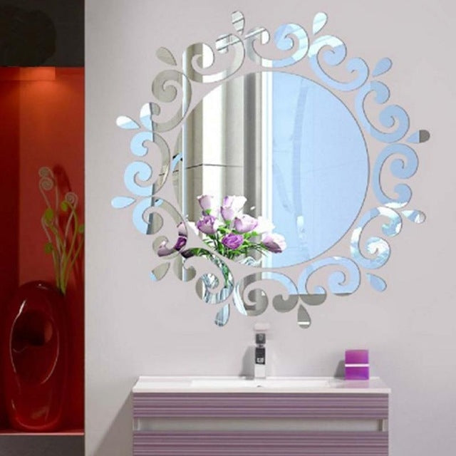 ดอกไม้ Vine Dressing Up Mirror Art ไวนิลภาพจิตรกรรมฝาผนังตกแต่งเพดานสติ๊กเกอร์ติดผนัง, Flower Vine Sticker(Silver), Flower Vine Sticker(Gold)