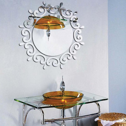 ดอกไม้ Vine Dressing Up Mirror Art ไวนิลภาพจิตรกรรมฝาผนังตกแต่งเพดานสติ๊กเกอร์ติดผนัง, Flower Vine Sticker(Silver), Flower Vine Sticker(Gold)