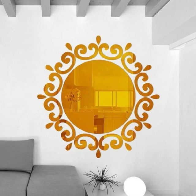 ดอกไม้ Vine Dressing Up Mirror Art ไวนิลภาพจิตรกรรมฝาผนังตกแต่งเพดานสติ๊กเกอร์ติดผนัง, Flower Vine Sticker(Silver), Flower Vine Sticker(Gold)