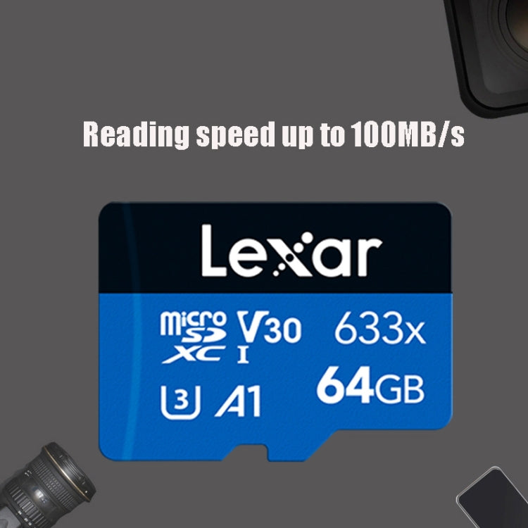 Lexar 633x 64GB เครื่องบันทึกการขับขี่ความเร็วสูงโดยเฉพาะการ์ดหน่วยความจำโทรศัพท์มือถือ DVR TF Card, 64GB