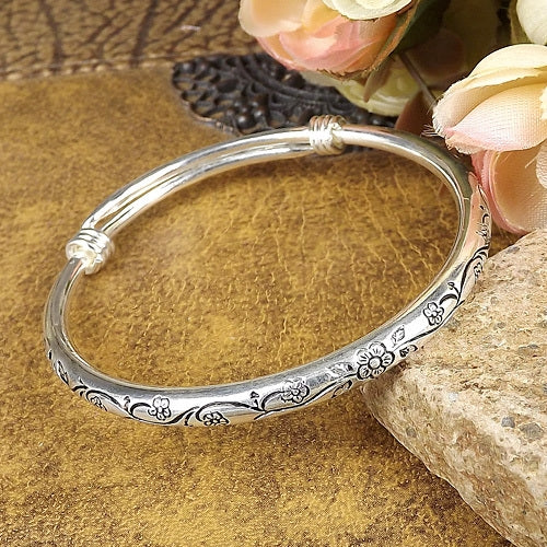 Bohemian Vintage Retro กำไลเงินผู้หญิงคลาสสิก Handmade ทิเบตเงินแกะสลักกำไลข้อมือพลัม