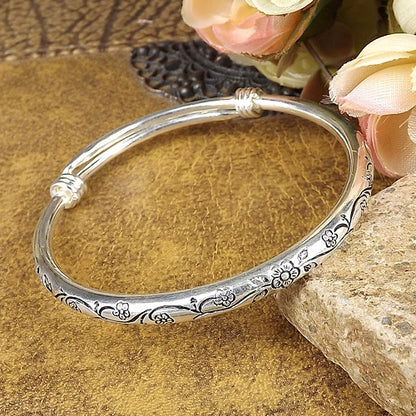 Bohemian Vintage Retro กำไลเงินผู้หญิงคลาสสิก Handmade ทิเบตเงินแกะสลักกำไลข้อมือพลัม