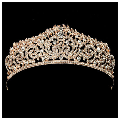 ผู้หญิงเครื่องประดับจัดงานแต่งงานเจ้าสาว Tiaras มงกุฎสีทองเต็มคริสตัล Rhinestones อุปกรณ์เสริมแถบคาดศีรษะ Tiaras มงกุฎ