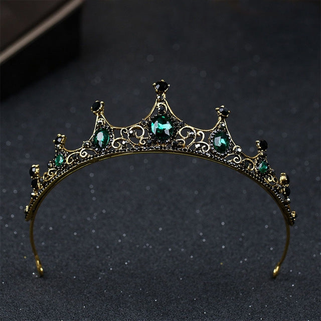 Vintage Baroque สีเขียวคริสตัล Tiaras Crowns สำหรับหญิงสาวเจ้าสาวงานแต่งงานเครื่องประดับผมอุปกรณ์เสริม