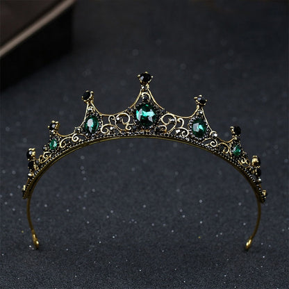 Vintage Baroque สีเขียวคริสตัล Tiaras Crowns สำหรับหญิงสาวเจ้าสาวงานแต่งงานเครื่องประดับผมอุปกรณ์เสริม