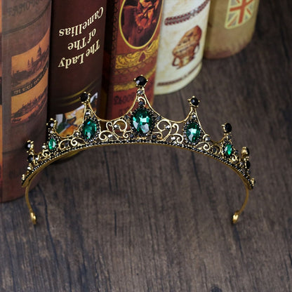 Vintage Baroque สีเขียวคริสตัล Tiaras Crowns สำหรับหญิงสาวเจ้าสาวงานแต่งงานเครื่องประดับผมอุปกรณ์เสริม