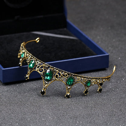 Vintage Baroque สีเขียวคริสตัล Tiaras Crowns สำหรับหญิงสาวเจ้าสาวงานแต่งงานเครื่องประดับผมอุปกรณ์เสริม