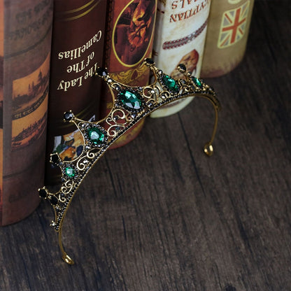 Vintage Baroque สีเขียวคริสตัล Tiaras Crowns สำหรับหญิงสาวเจ้าสาวงานแต่งงานเครื่องประดับผมอุปกรณ์เสริม