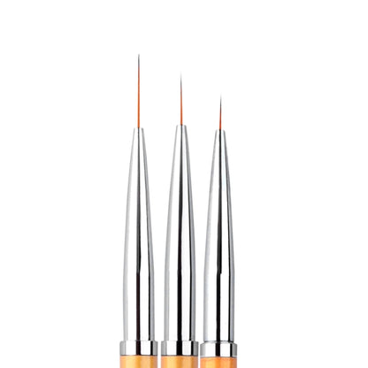 3 PCS Gold Nail Art Lines ภาพวาดปากกาแปรง Professional UV Gel Polish Tips 3D Design Manicure Drawing Tool Kit