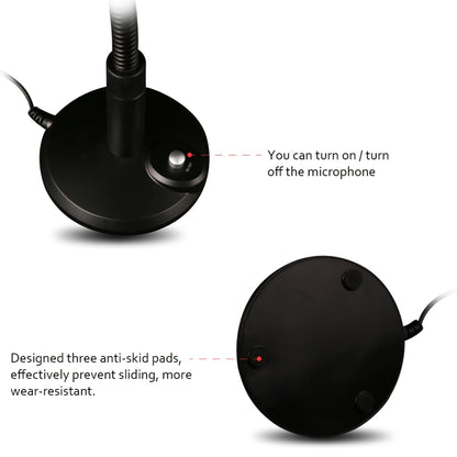 ไมโครโฟนคอนเดนเซอร์ USB พร้อมสายเคเบิลสำหรับคอมพิวเตอร์พีซีเดสก์ท็อปแล็ปท็อปโน้ตบุ๊คสายบันทึกเกม Podcasting, Black