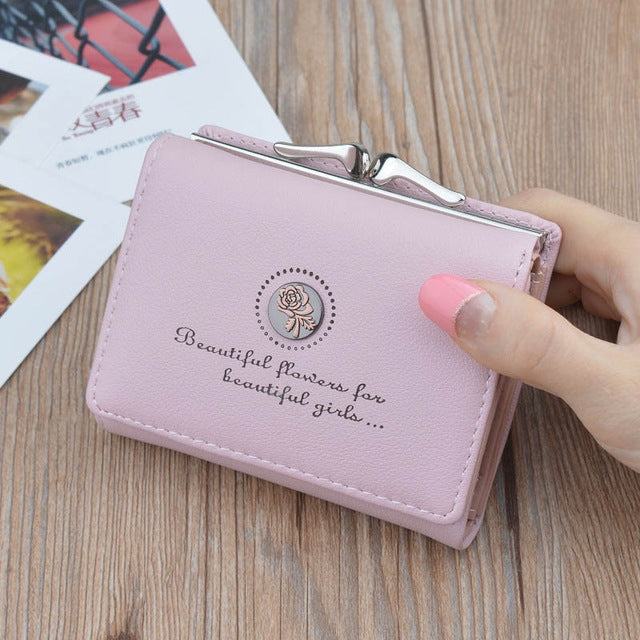 Simple Mini Vintage ดอกไม้กระเป๋าสตางค์พับกระเป๋าสตางค์ผู้หญิงสั้น