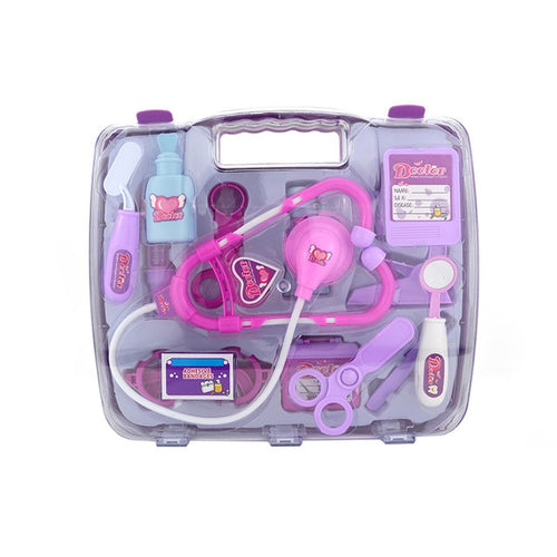 จำลองหูฟังชุดกล่องยาแบบพกพาหมอเด็กบทบาทเล่นของเล่น, Stethoscope Set (Purple), Stethoscope Set (Blue)