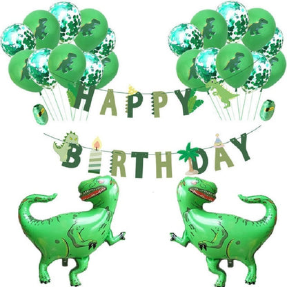 ธีมไดโนเสาร์ชุดปาร์ตี้วันเกิดดึงธงอลูมิเนียมฟิล์มเลื่อมบอลลูนไดโนเสาร์เด็กวันเกิด Arrangement ตกแต่ง, Dinosaur Theme Party Set