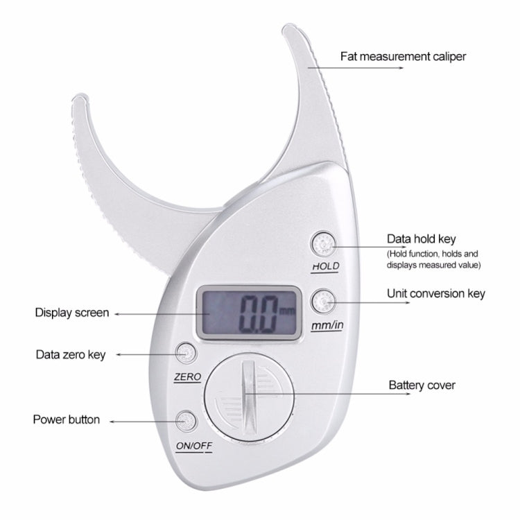 0-50MM Electronic Digital แสดงผล การวัดไขมัน Caliper ไม้บรรทัดวัดรอบเอว, Silver