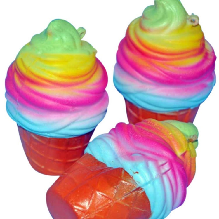 2 PCS Rainbow Ice Cream Cone ของเล่นบีบอัดพร้อมเชือก, rainbow ice cream