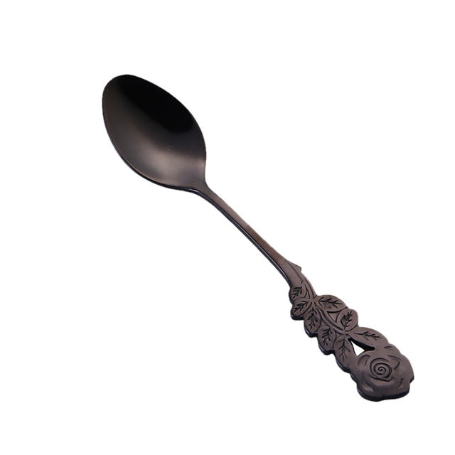 ขนาดเล็กมินิสแตนเลส Rose ดอกไม้ช้อนกาแฟช้อนสตริงช้อนชาช้อนชาช้อนขนมหวาน Long Handle Tableware