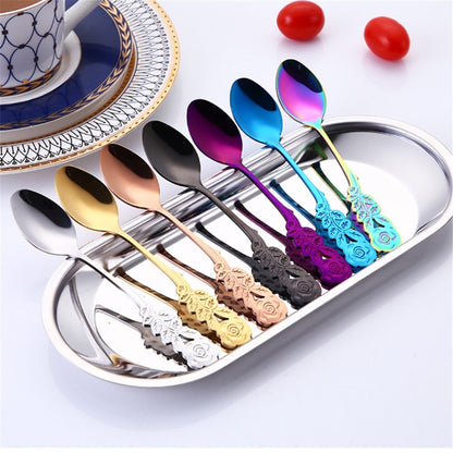ขนาดเล็กมินิสแตนเลส Rose ดอกไม้ช้อนกาแฟช้อนสตริงช้อนชาช้อนชาช้อนขนมหวาน Long Handle Tableware