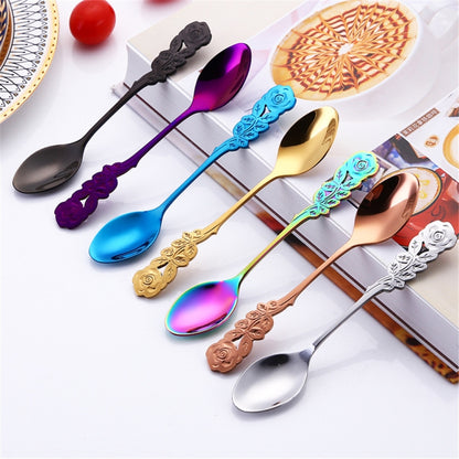 ขนาดเล็กมินิสแตนเลส Rose ดอกไม้ช้อนกาแฟช้อนสตริงช้อนชาช้อนชาช้อนขนมหวาน Long Handle Tableware