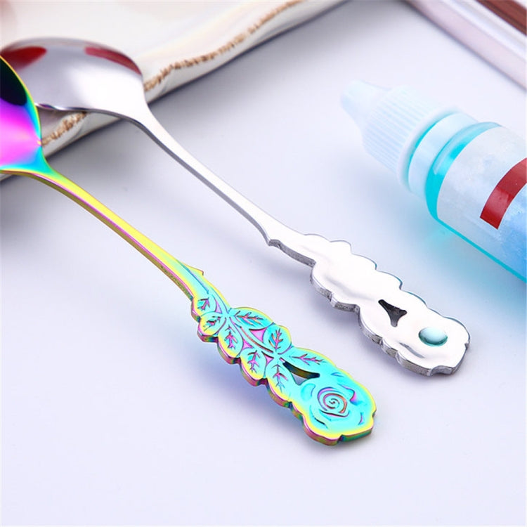 ขนาดเล็กมินิสแตนเลส Rose ดอกไม้ช้อนกาแฟช้อนสตริงช้อนชาช้อนชาช้อนขนมหวาน Long Handle Tableware