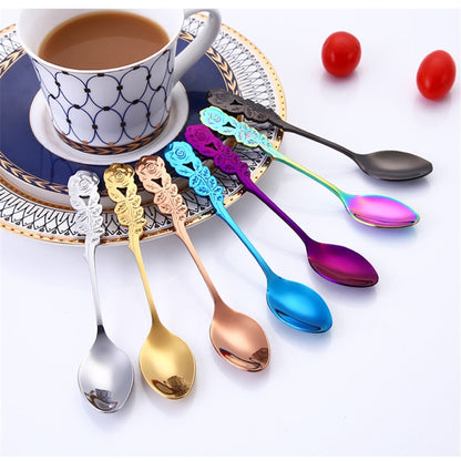 ขนาดเล็กมินิสแตนเลส Rose ดอกไม้ช้อนกาแฟช้อนสตริงช้อนชาช้อนชาช้อนขนมหวาน Long Handle Tableware