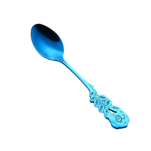 ขนาดเล็กมินิสแตนเลส Rose ดอกไม้ช้อนกาแฟช้อนสตริงช้อนชาช้อนชาช้อนขนมหวาน Long Handle Tableware