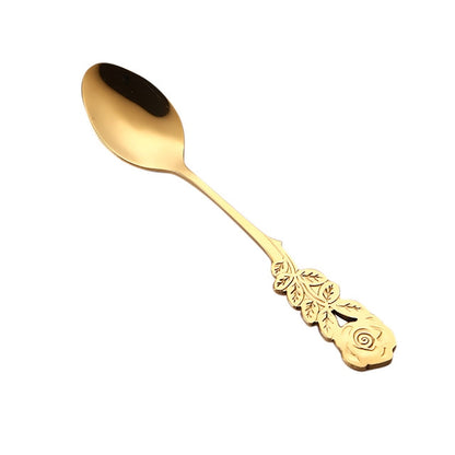 ขนาดเล็กมินิสแตนเลส Rose ดอกไม้ช้อนกาแฟช้อนสตริงช้อนชาช้อนชาช้อนขนมหวาน Long Handle Tableware