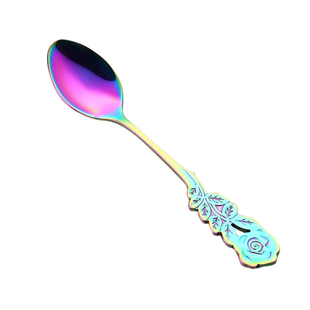 ขนาดเล็กมินิสแตนเลส Rose ดอกไม้ช้อนกาแฟช้อนสตริงช้อนชาช้อนชาช้อนขนมหวาน Long Handle Tableware