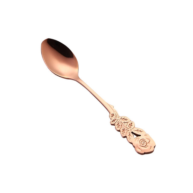 ขนาดเล็กมินิสแตนเลส Rose ดอกไม้ช้อนกาแฟช้อนสตริงช้อนชาช้อนชาช้อนขนมหวาน Long Handle Tableware