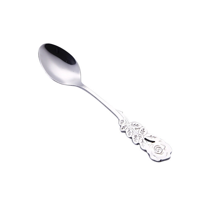 ขนาดเล็กมินิสแตนเลส Rose ดอกไม้ช้อนกาแฟช้อนสตริงช้อนชาช้อนชาช้อนขนมหวาน Long Handle Tableware