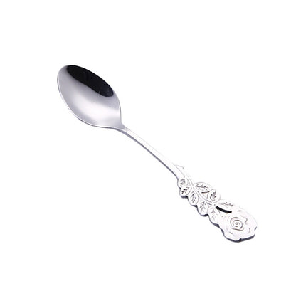 ขนาดเล็กมินิสแตนเลส Rose ดอกไม้ช้อนกาแฟช้อนสตริงช้อนชาช้อนชาช้อนขนมหวาน Long Handle Tableware