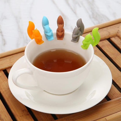 10 ชิ้นซิลิโคนกระรอกถุงชามัลติฟังก์ชั่แก้วไวน์ถ้วยจดจำ, Squirrel (Coffee)
