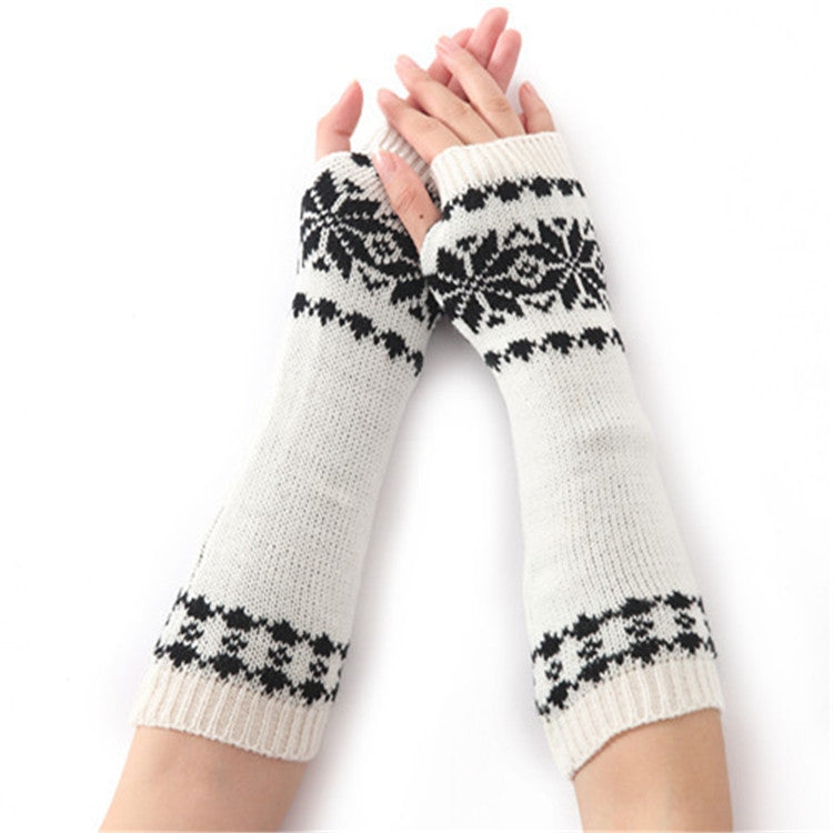 Unisex Universal ฤดูใบไม้ร่วงฤดูหนาวเกล็ดหิมะรูปแบบถักผ้าขนสัตว์อุ่น Cuffs Fingerless แขนแขน