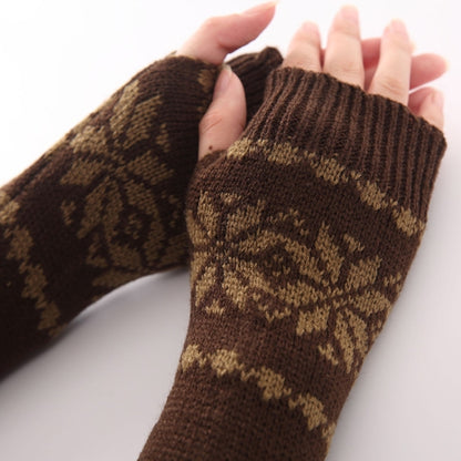 Unisex Universal ฤดูใบไม้ร่วงฤดูหนาวเกล็ดหิมะรูปแบบถักผ้าขนสัตว์อุ่น Cuffs Fingerless แขนแขน