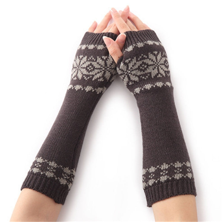 Unisex Universal ฤดูใบไม้ร่วงฤดูหนาวเกล็ดหิมะรูปแบบถักผ้าขนสัตว์อุ่น Cuffs Fingerless แขนแขน