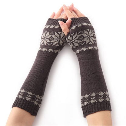 Unisex Universal ฤดูใบไม้ร่วงฤดูหนาวเกล็ดหิมะรูปแบบถักผ้าขนสัตว์อุ่น Cuffs Fingerless แขนแขน