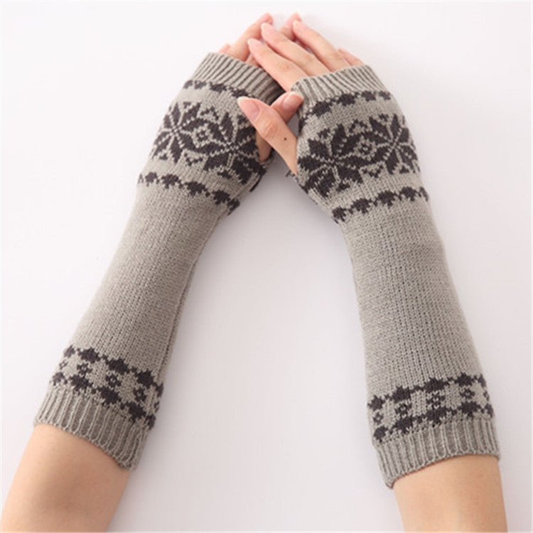 Unisex Universal ฤดูใบไม้ร่วงฤดูหนาวเกล็ดหิมะรูปแบบถักผ้าขนสัตว์อุ่น Cuffs Fingerless แขนแขน
